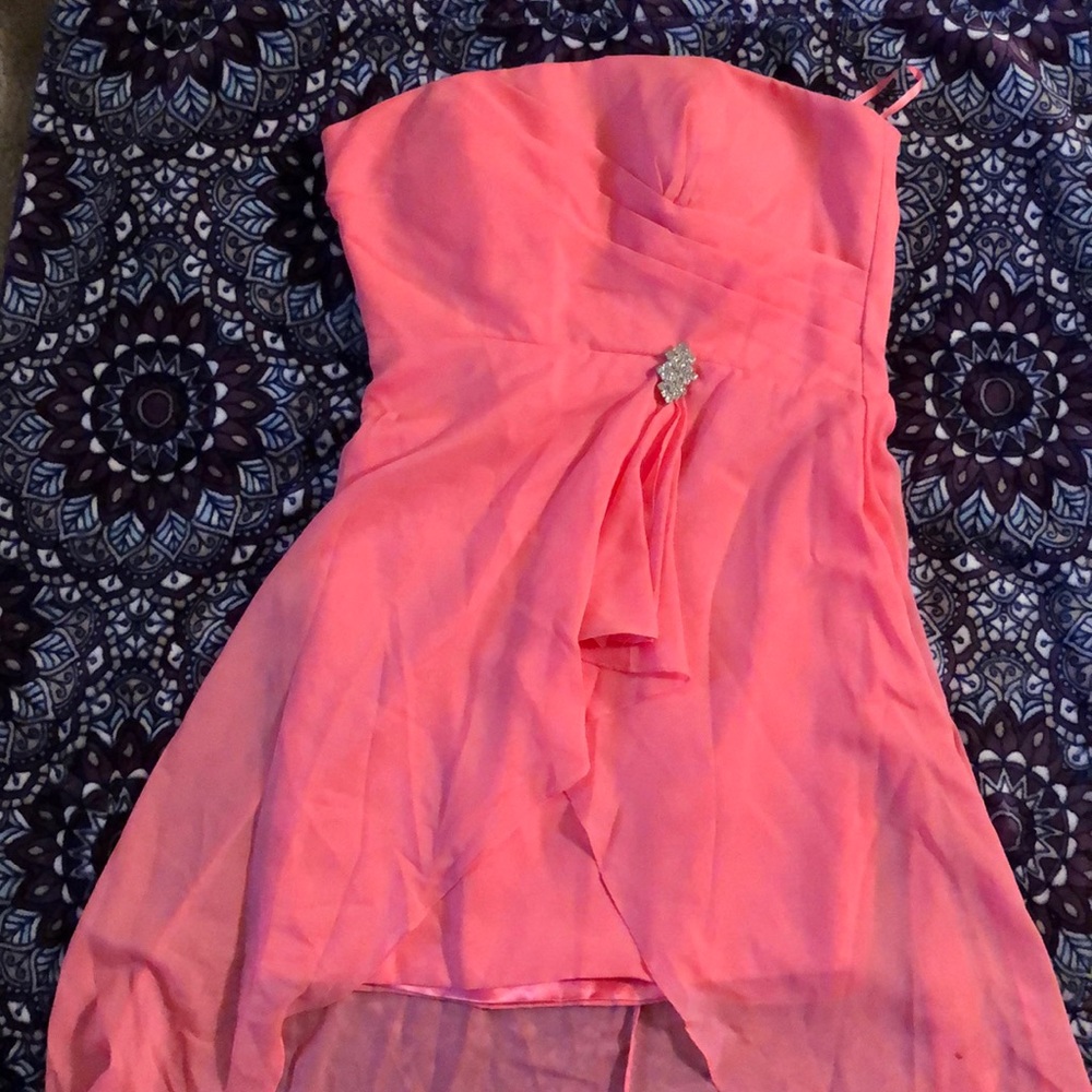 Salmon high low strapless dress